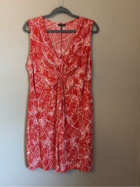 Daisy Fuentes Papaya Orange Red Print Knot Front Dress XL Stretch